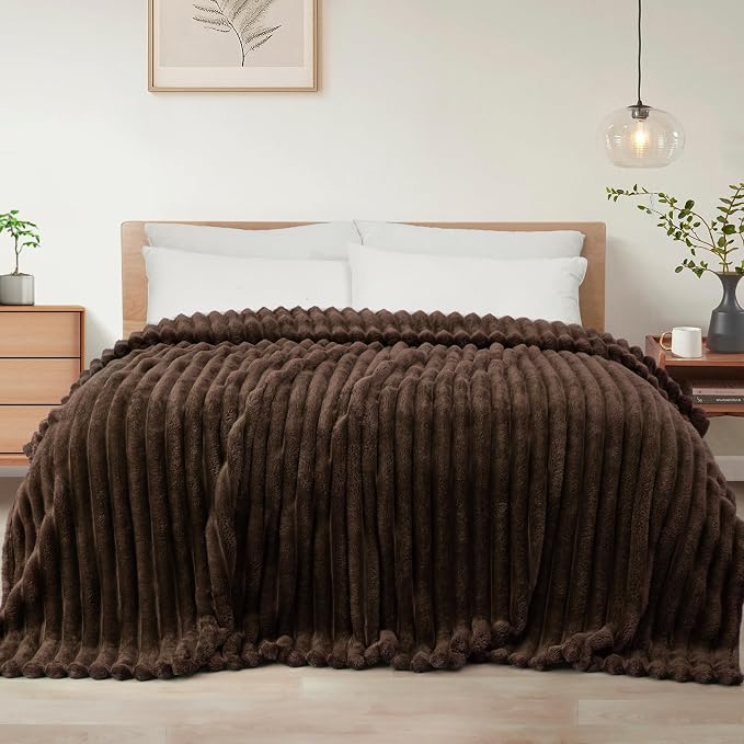 Exclusivo Mezcla Striped Twin Size Fleece Blanket for Bed, Couch, 60"x80" | Soft Breathable Cozy Bed Blankets, Lightweight Plush Fluffy Fuzzy Jacquard Decorative Blankets