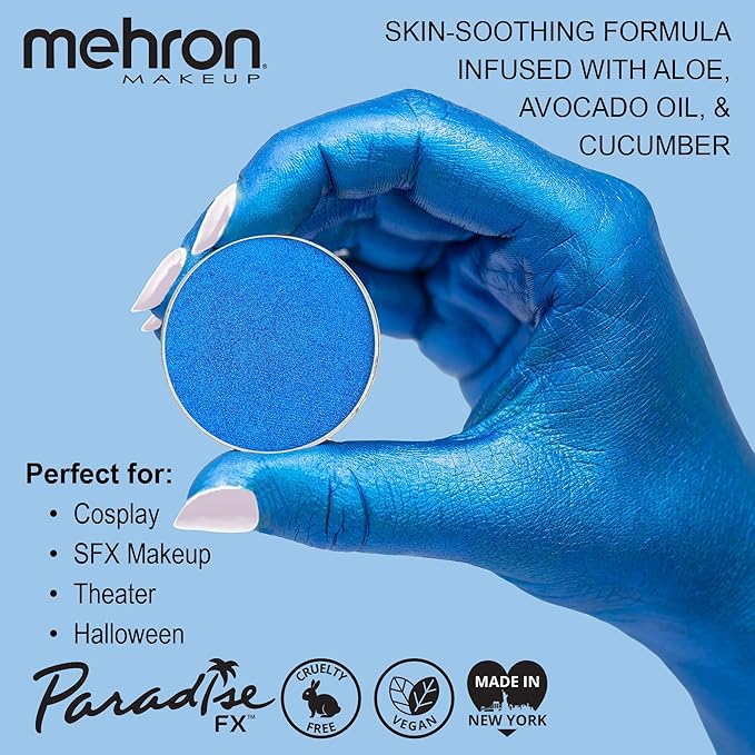 Mehron Paradise FX Metallics – Metallic Dark Blue 0.25 oz | Pro Water-Activated Shimmer Paint for Raves, Costumes, SFX, Halloween, Stage, Screen, Theater & Cosplay