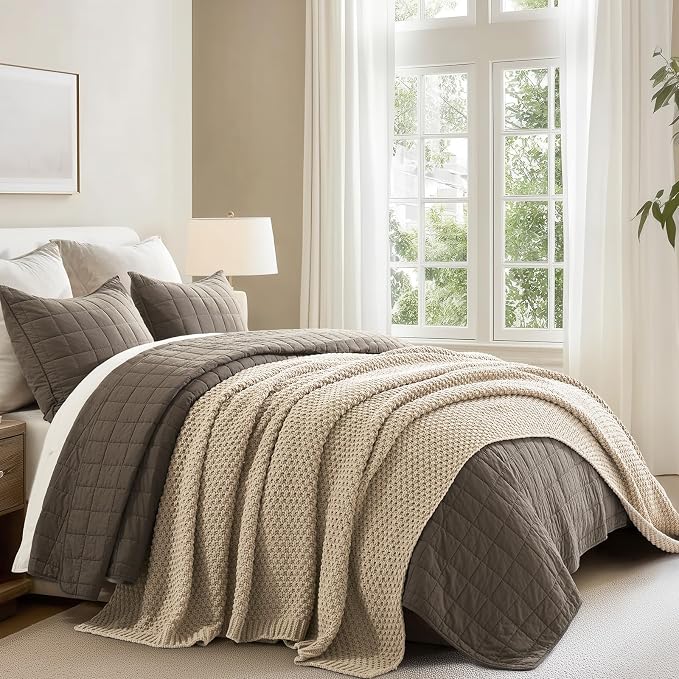 EVERGRACEHOME Chunky Chenille Knit Throw Blanket, 90 x 90, Sand Dune | Sculpted Moss Stitch, Chic Modern Farmhouse, All-Season Warmth, OEKO-TEX® Certified, Oversized Queen for Couch, Bed, Sofa