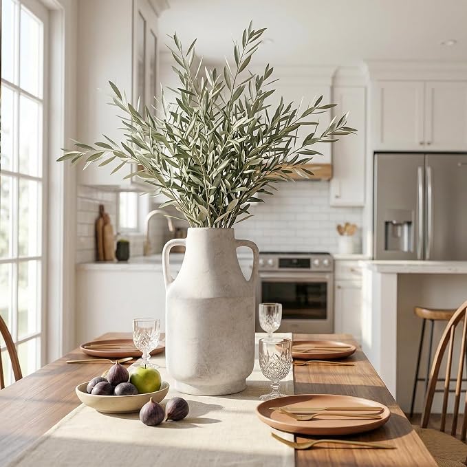 Ceramic Flower Vase with Handles, 11 Inch Tall Rustic Vase, Large Terracotta Pottery Vase for Home Decor, Farmhouse Decorative Vase for Living Room Kitchen Table Shelf Bedroom Decor