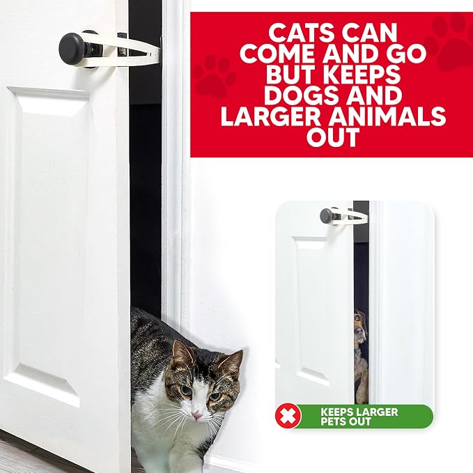 FlexLatch Cat Door Holder Latch - Extra Large Cat Door Alternative Installs Fast Flex Latch Strap Let's Cats in and Keeps Dogs Out of Litter & Food. Safe Baby Proof One Piece No Measuring Extra Easy