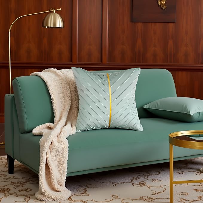 Velvet Throw Pillow Covers 18x18 Pack of 2 Gold Decor Mint Green | Soft Solid Pillow Covers,Modern Luxury Home Decor,for Couch Chair Sofa Bedroom Livingroom,Hidden Zipper,Ideal Gift,Easy Care