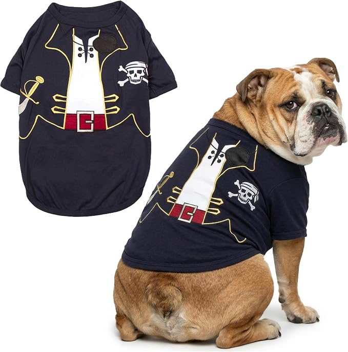 Parisian Pet Captain Sparrow Dog Costume - 100% Cotton Black Dog Clothes for Large Dogs Boys - Lightweight Puppy Outfits - Funny French Bulldog Clothes - Pirate Pet Shirt - Stretchy T Shirt for Dogs