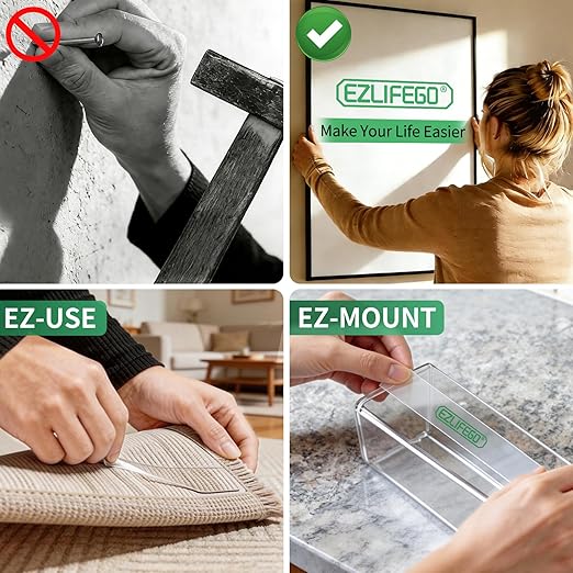 EZlifego Heavy Duty Invisible Bond Nano Double Sided Mounting Tape, 16.5FT | Nano-Tech, Holds up to 72 lbs, All-Purpose, Instant Hold, Industrial-Strength Adhesive, Indoor & Outdoor Decor,Back to School