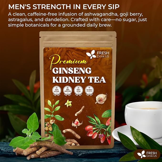 FreshDrinkUS, Ginseng Kidney Tea – 15 Packs of Herbal Detox & Vitality Support | 100% Natural Roots & Berries | Caffeine-Free | Adaptogenic Blend for Energy, Kidney Health, and Wellness