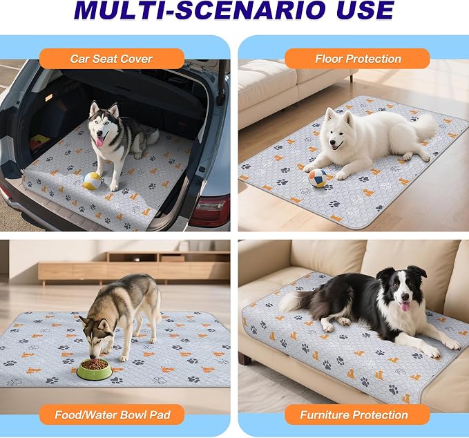 WanpeeGoo Washable Pee Pads for Dogs, Waterproof, 18 x 24 in, 4 Pack, Orng | Super Absorbent, Waterproof and Non-Slip; Washable, Reusable Dog Pads for Crates, Playpens, Floors, Furniture and Travel