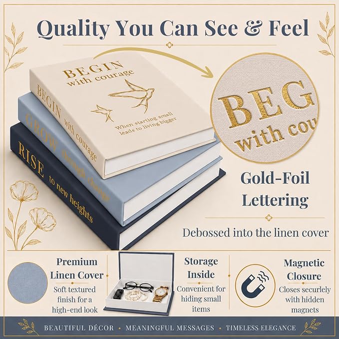 Decorative Books for Home Decor | Elevate your Bookshelf Decor with Coffee Table Books (Fake Books Set of 3) | Faux Books for Decoration | Hollow Book Box with Hidden Storage | Decorative Storage Box