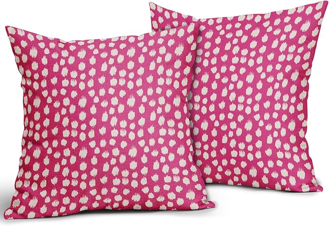 Sweetshow Hot Pink Cream Dots Pillow Covers 20x20 Set of 2 Boho Design Polka Dot Throw Pillows Modern Trendy Print Outdoor Decorative Pillowcase Square Linen Cushion Cases Decor for Sofa Couch Bed