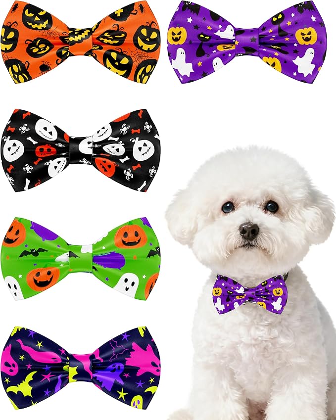 PET SHOW 5 Pack Halloween Dog Bowties for Small Dogs Slide on Collar