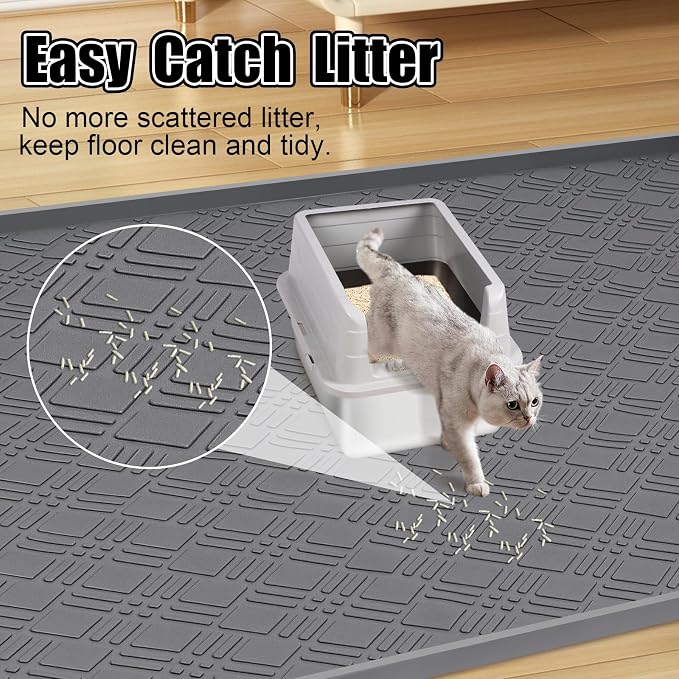 Silicone Cat Litter Mat 42" x 29" Cat Mat for Litter Box, Dark Grey | Extra Large Cat Litter Trapping Mat for Floor, Waterproof, Non-Slip Kitty Litter Box Mat with Raised Edge, Easy to Clean