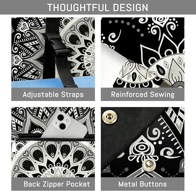 Mandala Yoga Mat Bag Large Yoga Bags and Carrier Fits All Your Stuff Yoga Tote Bags with Zipper Pocket Pilates Bag