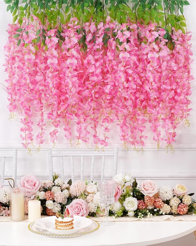40 Pack Pink Wisteria Hanging Flowers, Fake Hanging Flowers for Decoration, Artificial Hanging Flowers,Vines for Bedroom,Flower Garland for Home,Party,Garden, Wall,Wedding Decoration(3.6 Ft/Pcs)