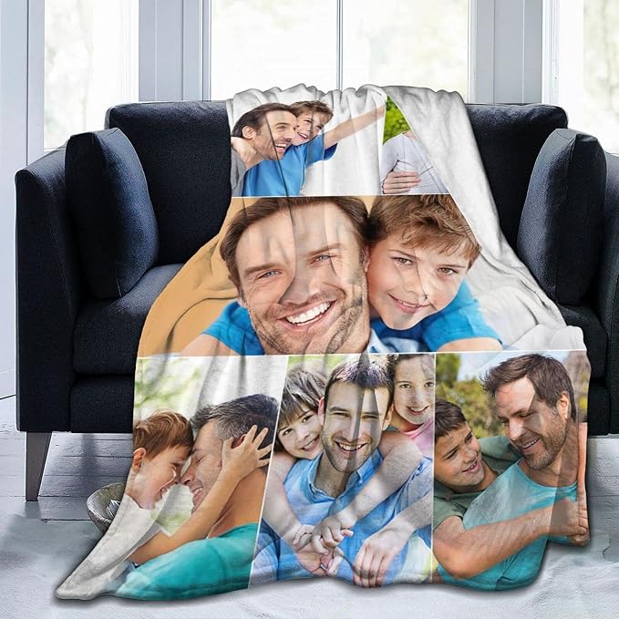 QETXVI Custom Blanket with Photos Text Customized Blanket Personalized Flannel Throw Blankets for Adult Kid Birthday Christmas Halloween Fathers Mothers Valentines Gift - 50"x 60"