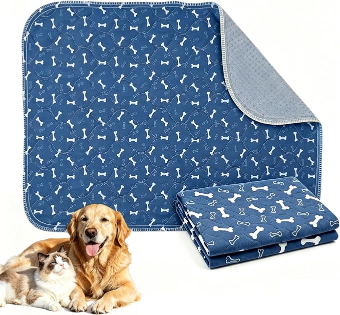 Puppy Pee Pads with Pheromones,Washable and Reusable Pee Pads for Dogs,Waterproof and Leak-Proof,Non-Slip Base Training Pads Suitable for Home,Travel and Dog Crates(Blue Bone,S:23.6*15.7in)