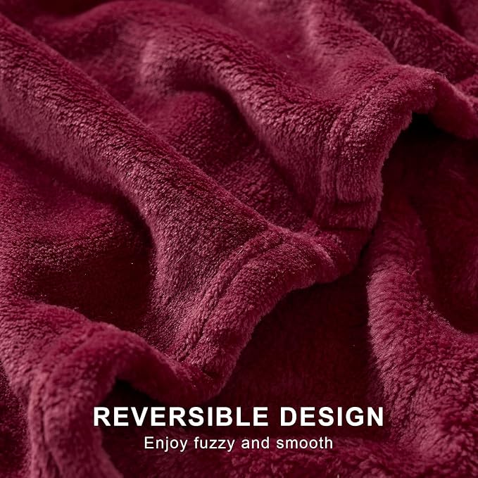 Hansleep Full Burgundy Red Fleece Blanket, Soft Flannel Bed Blanket | Fuzzy Cozy Blanket 84x90 Inches, Multi-use for Bed, Sofa, Couch, Travel, Camping, All Season Warm Lightweight Cover