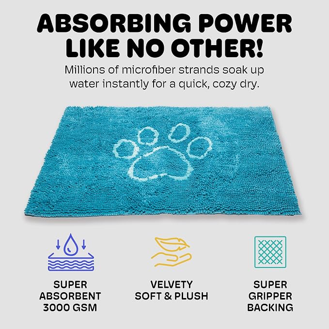 Dog Gone Smart Dirty Dog Doormat - Fast Drying Rug with Super Gripper Backing for Clean Floors - Super Absorbent and Machine Washable Mat for Muddy Paws - Aqua | Super Gripper Backing for Clean Floors - Absorbent Microfiber and Machine Washable Mat for...
