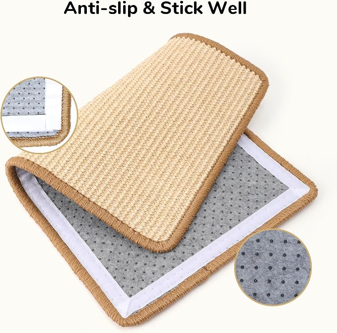 FUKUMARU 2 Packs Cat Scratching Mat, 19.6 x 11.8 Inch Cat Scratcher Pad | Natural Sisal Cat Scratch Mat for Indoor Cats, Horizontal Cat Wall Scratcher Floor Rug with Sticky Tapes, Furniture Protector