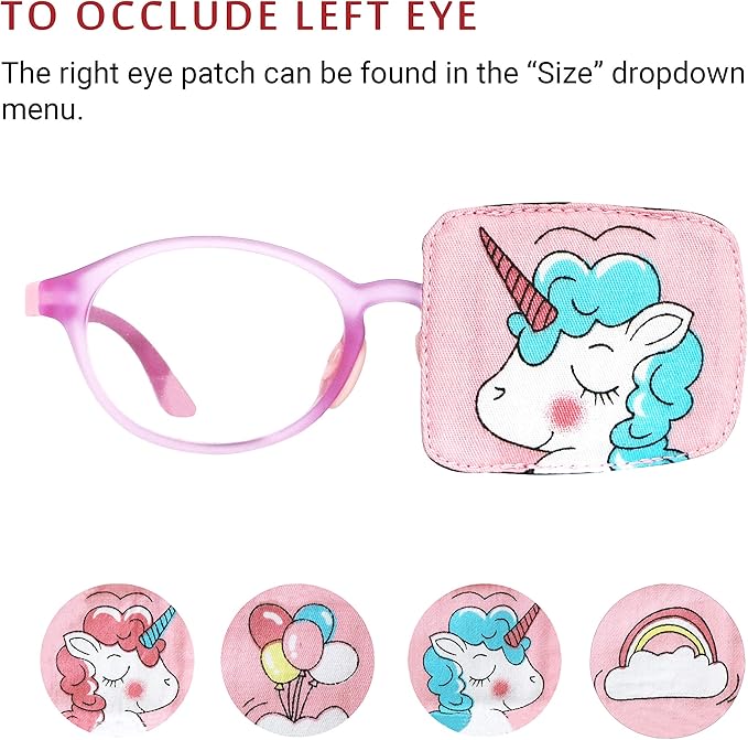 Astropic Cotton & Silk Eye Patch for Kids Glasses (Left Eye, Blue Hair Unicorn)