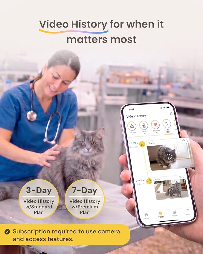 Furbo 360° Cat Camera [Paid Plan Required to Activate] | Stay connected with AI Cat & Home Safety Alerts, Auto-Tracking, Video History & 2-Way Audio. Plan Req. (3mo min)