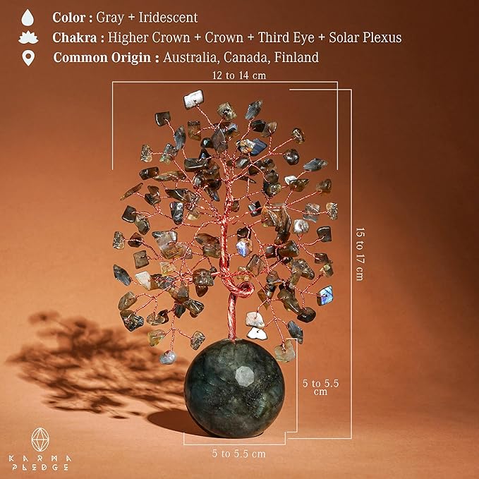 Crystal Tree of Life Birthday Gifts for Women, Handmade Home Decor, Office, Room Decoration, Labradorite Healing Crystal Chakra Tree for Money, Positivity, Reiki, Good Luck Gifts for Her, Mom & Dad