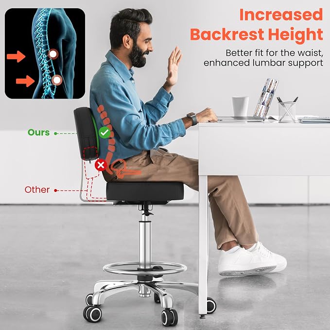 TASALON Professional Salon Rolling Stool Chair,Salon Equipment PU Leather Seat with Backrest,Height Adjustable, Swivel Metal Feet,Spa Tattoo Massage Home Office Swivel Stool Chair Black