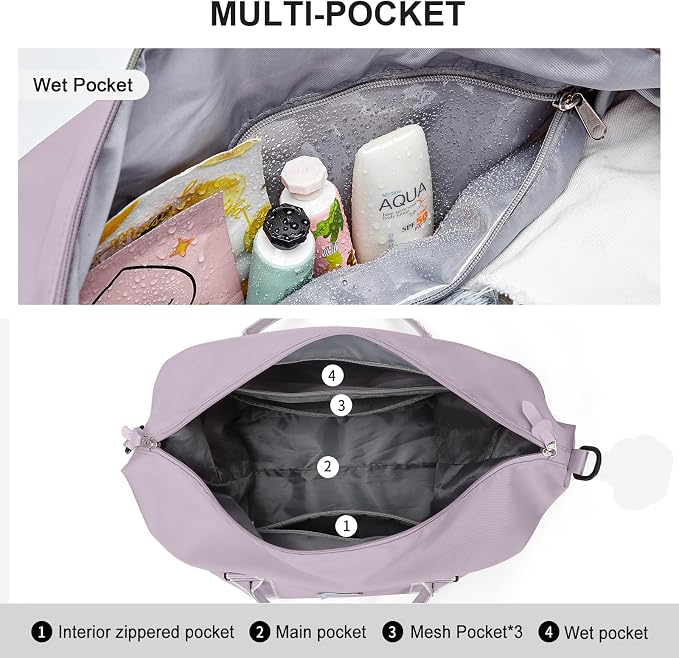 Travel Duffel Bag, Carry On Overnight Weekender Bags for Women | Travel Bag with Wet Pocket & Trolley Sleeve, For Spirit Airlines 18x14x8 Personal Item Bag