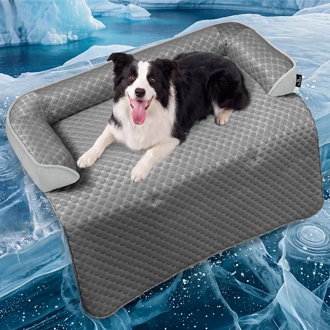 Large Dog Cooling Bed for Sofa, 41x37 Inch Pets Couch Cover Mat | Waterproof & Easy Clean & Non-Slip Bottom & Non-Gel, Washable Dogs Summer Couch Pad For Indoor & Outdoor, Cooling Grey