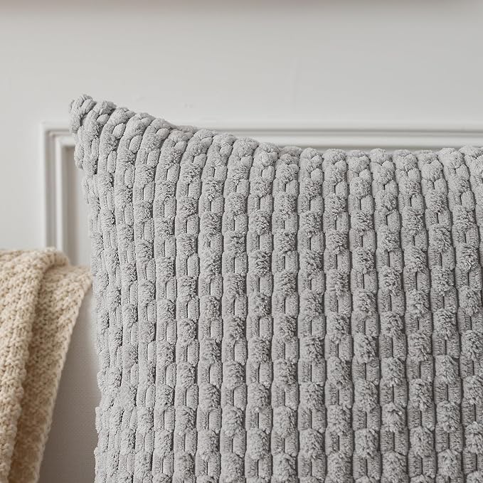 Kevin Textile Soft Corduroy 16"x26" Lumbar Pillow Cover 1 Pack, Light Grey | Boho Stripe Plush Corduroy Decorative Oblong Cushion Cover Modern Farmhouse Home Decor for Sofa Couch Bed Chair
