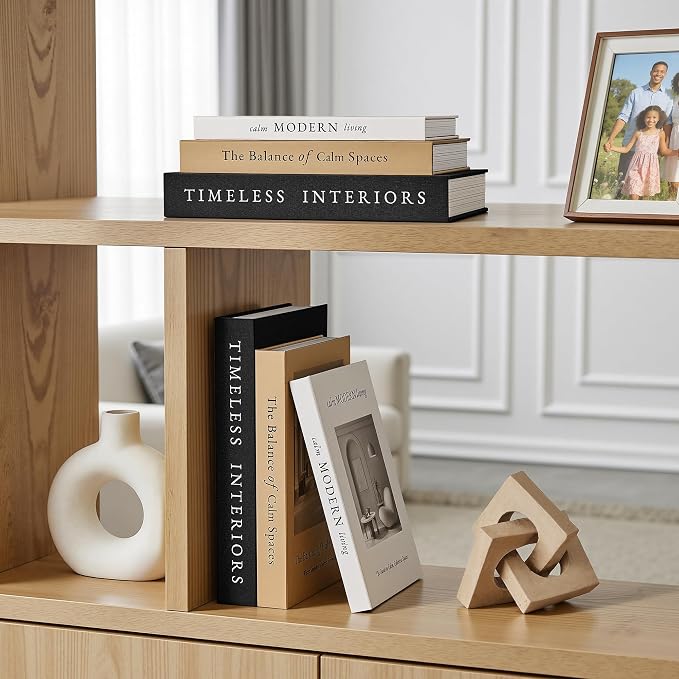 JARLINK Decorative Books, Set of 3 Stackable Fake Book Storage Boxes, Black | Modern Home Decoration with Hidden Storage Room for Photos & Keepsakes, Styling Decor for Coffee Tables, Shelves, & Mantels.