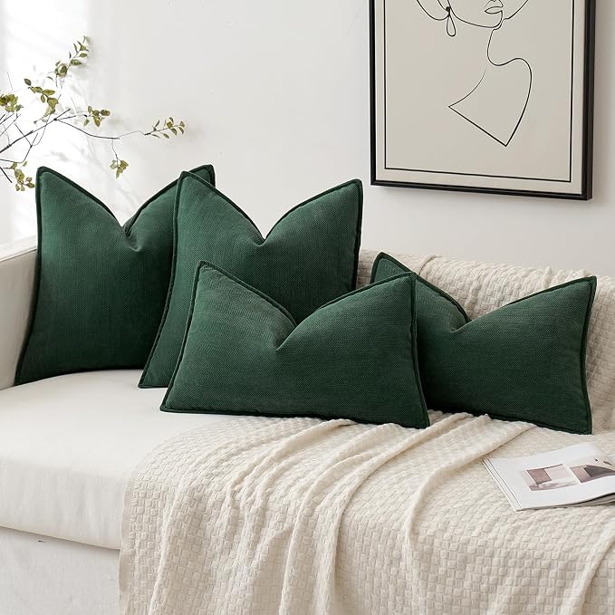 MIULEE Pack of 2 Green Decorative Chenille Pillow Covers 18x18 Inch | Soft Couch Throw Pillows,Farmhouse Cushion Covers with Elegant Design for Sofa,Bedroom,Living Room,Spring Home Decor