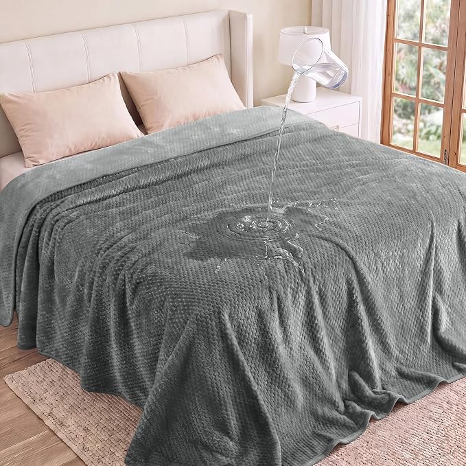 Luciphia Waterproof Blanket for Dog, Washable Reversible Fleece Pet Throw | Durable protector for bed, couch, crate, and furniture; leakproof and calming for dogs, cats, puppies Gray KING(100''x82'')