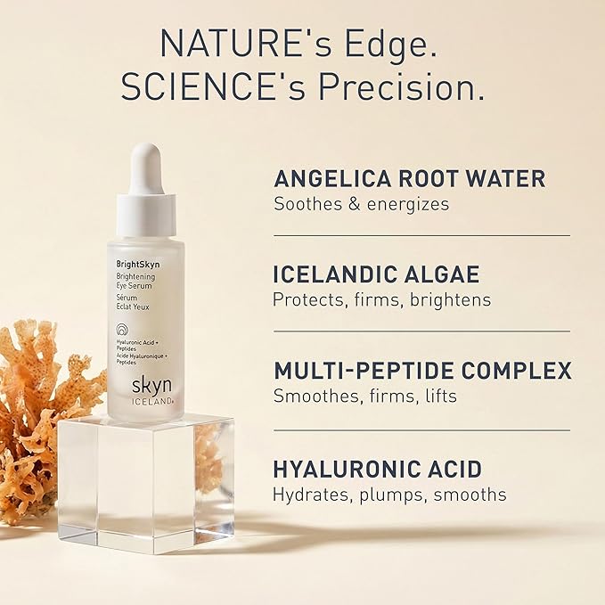 Skyn ICELAND Brightening Eye Serum, Peptides And Hyaluronic Acid Treatment, Helps Smooth Wrinkles, Improve Elasticity And Brightness. Lightweight Hydrating Formula For Under Eye Area, 0.4 Fl Oz