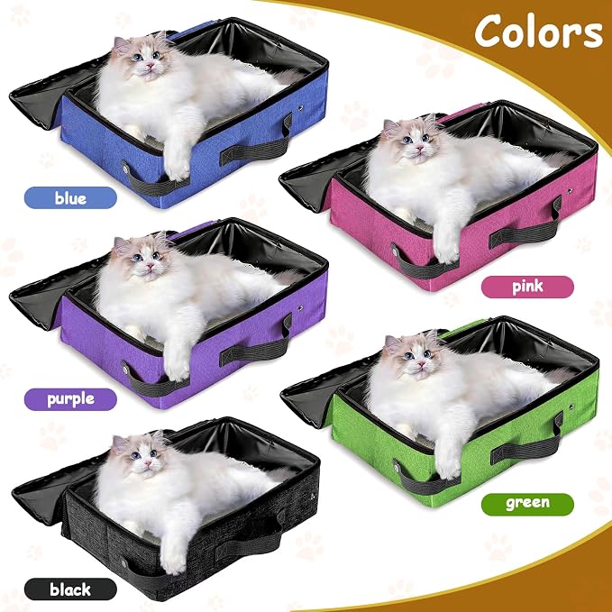 Foldable Travel Cat Litter Box with Zippered Cover, Leak-Proof Portable Collapsible Cat Toilet, Lightweight Nylon Enclosed Litter Box for 2 Adult Cats, Ideal for Car Rides & Outdoor Pet Travel