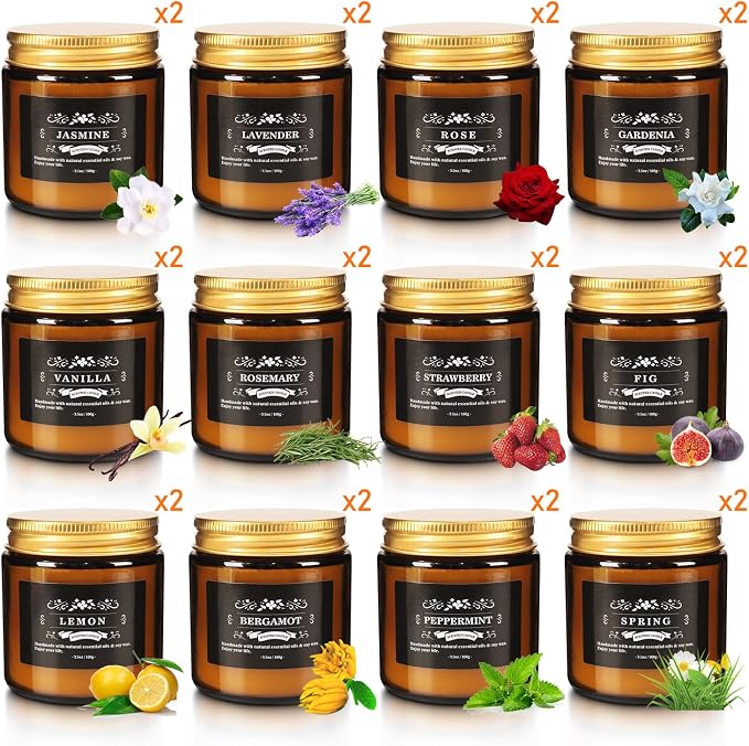 YOROXRG 24 Pcs Scented Candles with Added Natural Essential Oils, 3.05oz, Suitable for Various Festivals, Parties, Yoga, and Home Scene