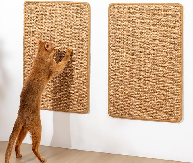 Conlun 2-Pack Cat Scratching Pads, 15.7x23.6in Sisal Wall & Couch Protector | High-density Sisal Mat, No Fraying, Mess-free, Anti-slip Backing, Adhesive Strips for Easy Mounting, Brown