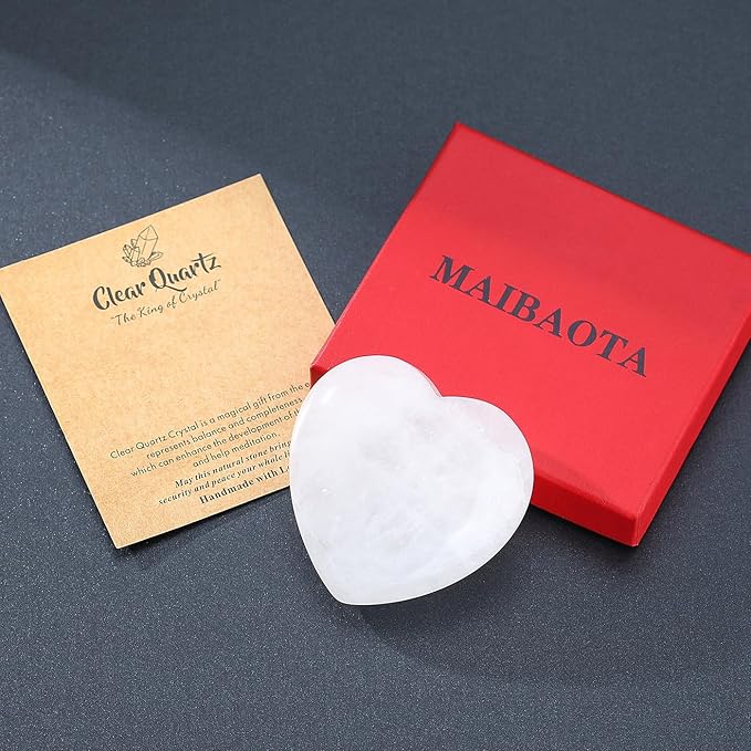 MAIBAOTA 60 mm Clear Quartz Crystal Large Heart Love Stone Healing Crystals Heart Stone for Women Natural Reiki Gemstone Polished Heart Shaped Rocks Meditation