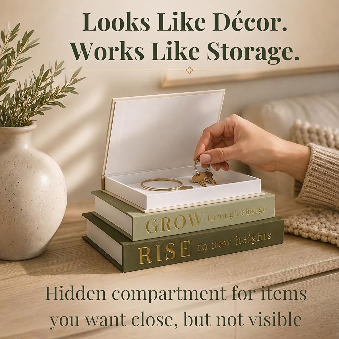 Decorative Books for Home Decor | Elevate your Bookshelf Decor with Coffee Table Books (Fake Books Set of 3) | Faux Books for Decoration | Hollow Book Box with Hidden Storage | Decorative Storage Box
