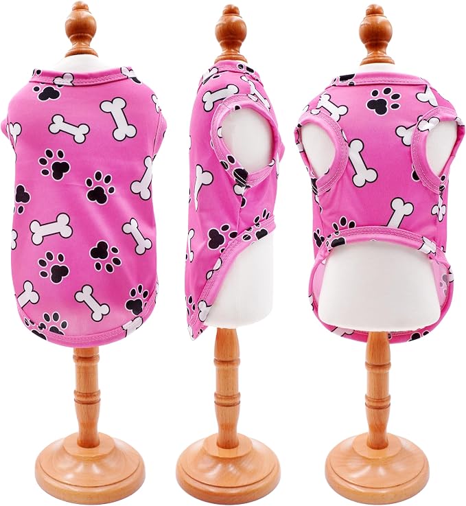 PET SHOW 4 Pack Paw Bone Printed Dog Clothes Shirts Soft Dog Vest Lightweight Sleeveless Cats Doggies T-Shirts Puppies Tank Top Tee Cat Clothes for Small Medium Dogs White Black Pink Blue XL