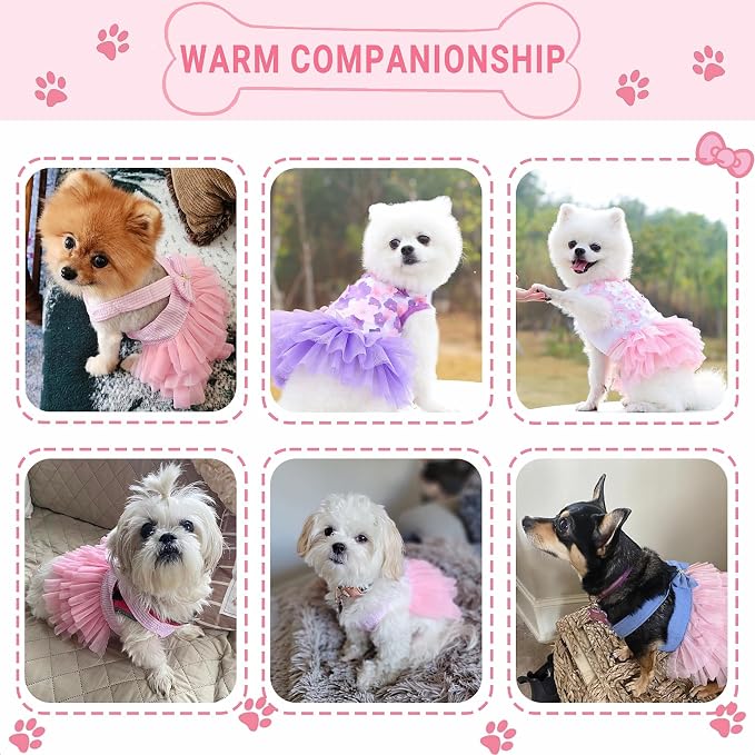Dog Dresses, Fashion Pet Dog Clothes, Striped Mesh Puppy Dogs Princess Dresses (Purple/Pink(4pack), X-Small)