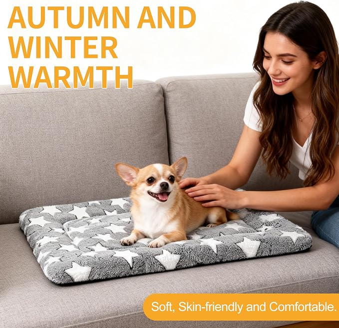Dog Bed Mat, Reversible Crate Pads for Small/Medium/Large Dogs & Cats Sleeping, Portable & Soft, Dog Beds Crate Pad (Grey, S(24"*18"*1.5"))