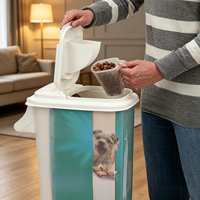 Pet Food Storage Container 16 Quart, Large Capacity Grain Bin with Easy Pour Spout, Airtight Bird Feeder and Dog Cat Treats Dispenser for Kitchen Pantry Organization