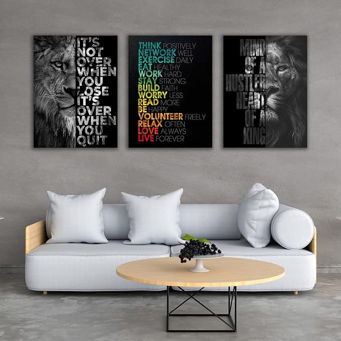 Motivational Canvas Painting Wall Art Execution Grind Hustle Inspirational Wall Art Success Entrepreneur Poster Positive Quotes Wall Poster Framed for Home Office Wall Decor[36''Wx 16''H]