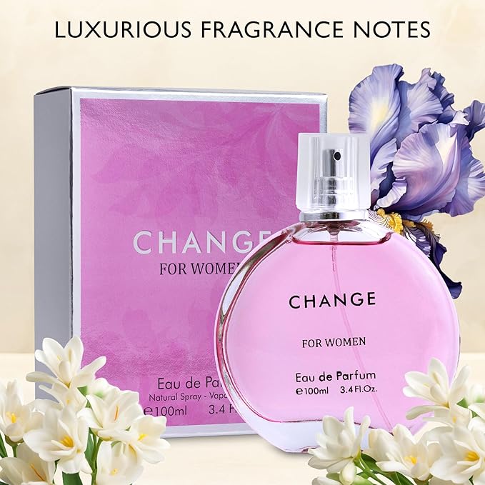 Change Eau De Parfum for Women - Spicy pink pepper on Top Pairing Floral Heart Notes of Jasmine & Iris - Suitable for Casual Wear - Mild & Paraben Free - Elegant 100ml Bottle Packaged in a Box