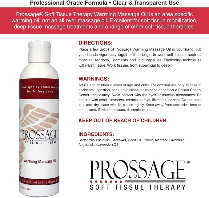 Prossage Heat Warming Relief Massage Oil for Therapuetic Massages, Deep Tissue Massages, and Aromatherapy, Topical Reliever, 8 Ounce Bottle