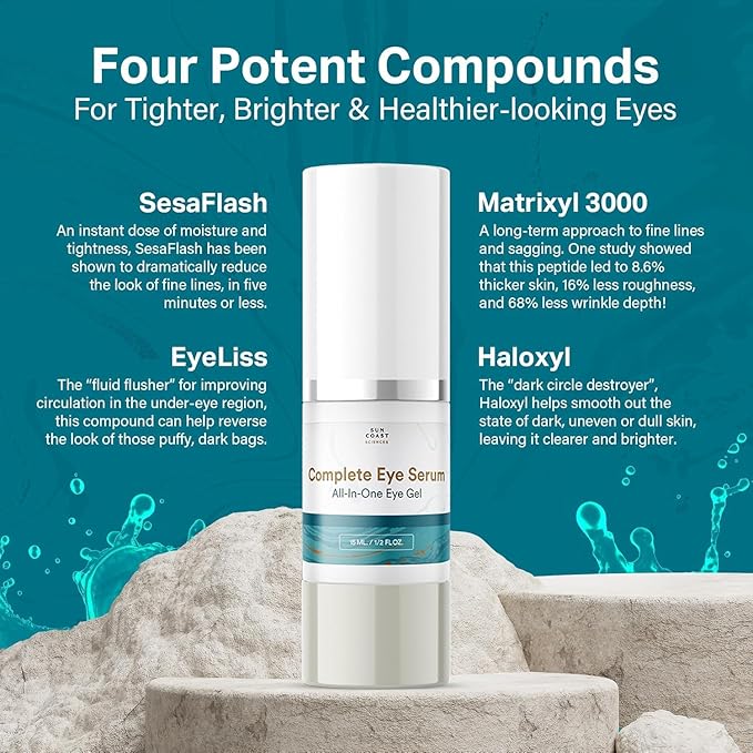Sun Coast Sciences - Complete Eye Serum by Dr. Mark Rosenberg for Wrinkle Reduction, Age Spots Fading, and Under-Eye Bags Treatment,1/2 Fl Oz