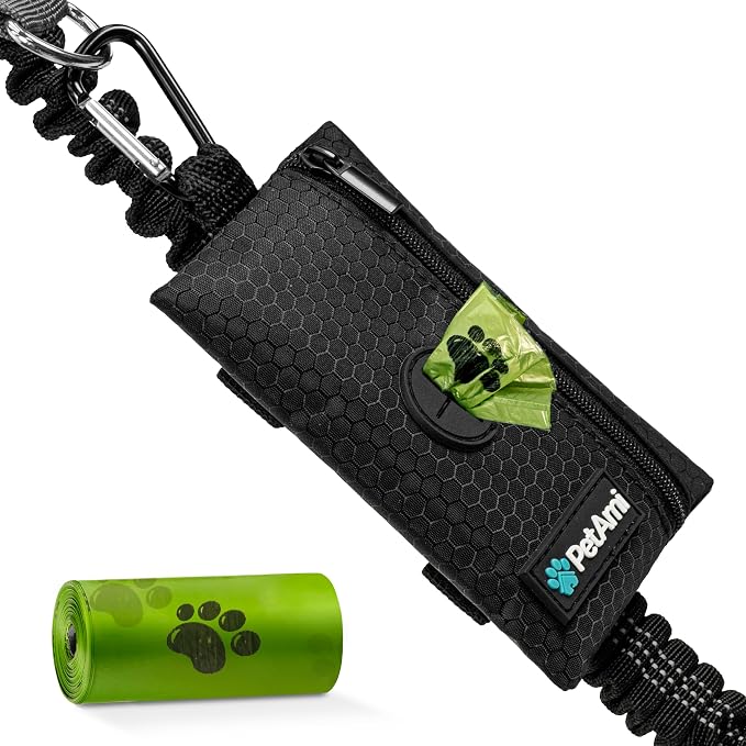 PetAmi Dog Poop Bag Holder for Leash, Pet Waste Bag Dispenser, Black