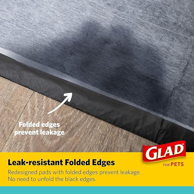 Glad for Pets Black Charcoal Puppy Pads, 17.5 x 23.5 Inch, 120 Count | Super-absorbent core, disposable design, 17.5x23.5 in, potty crate and indoor training