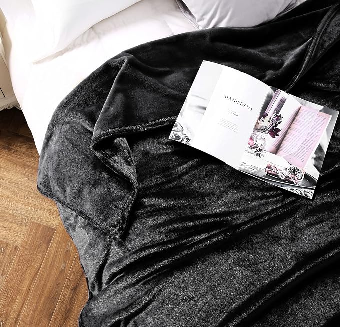 TASTHROW Large Flannel Fleece Throw Blanket, 90×90 Inch - Black | Cozy Lightweight Thick Blanket - All Seasons Suitable for Women, Men and Kids