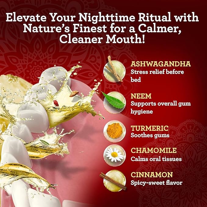 GuruNanda Cinnamon Oil Pulling Mouthwash, Promotes Calmness, with Neem & Ashwagandha for Fresh Breath & Happy Gums, Alcohol-Free, 16 Oz