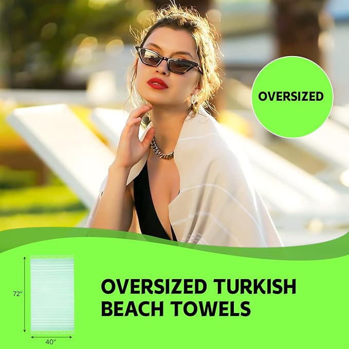 HAVLULAND Turkish Beach Towels, Oversized 40"x72" Turkish Bath Towel, Highly Absorbent Quick Dry Sand Free Beach Towels for Beach Pool Spa Gym Yoga Travel Camping Picnic Blanket - Pistachio